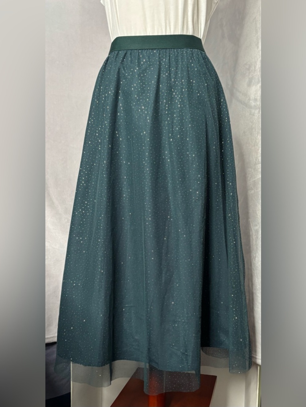 J.Crew Forest Green Tulle Glitter Midi Skirt XXS NWT $118
